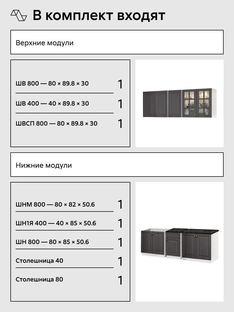 Кухонный гарнитур прямой Нонтон Престиж №3, 200 см, белый / графит софт / кастилло тёмный